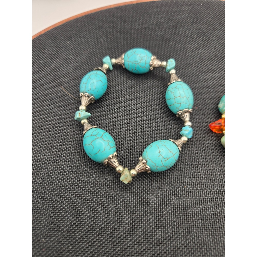 Vintage Turquoise Style Amber Style Stretch Bracelet Set Blue Green Bohemian